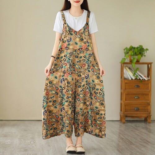 Women Summer Retro Print Loose Casual Jumpsuit - ZYLIRA