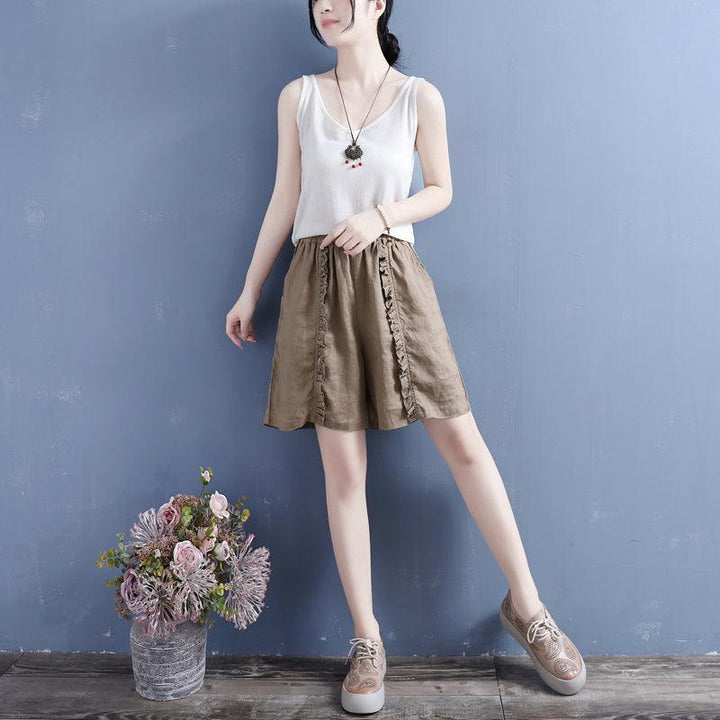 Women Summer Ruffle Cotton Linen Loose Shorts - ZYLIRA