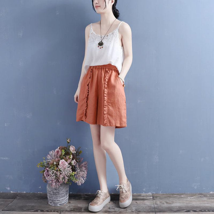 Women Summer Ruffle Cotton Linen Loose Shorts - ZYLIRA