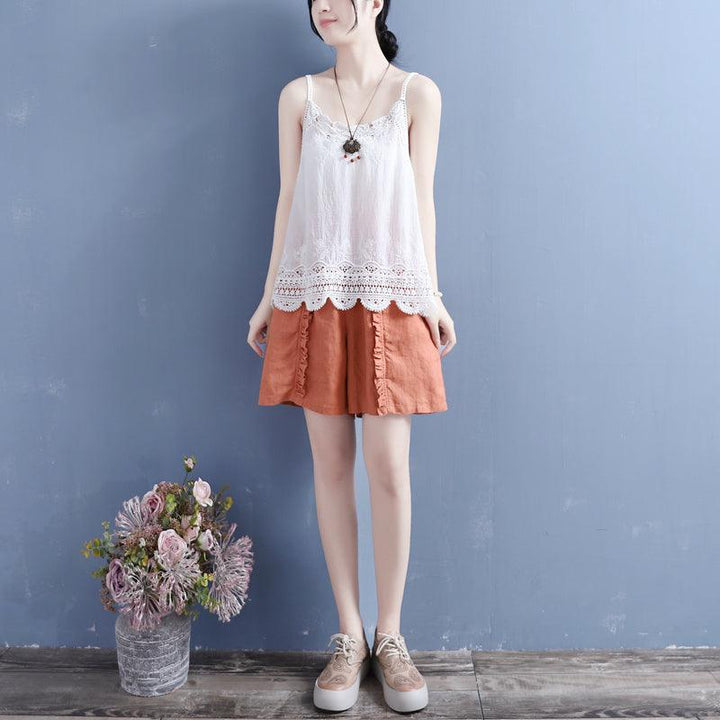 Women Summer Ruffle Cotton Linen Loose Shorts - ZYLIRA