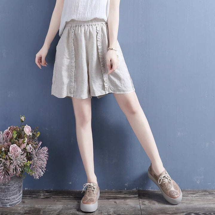 Women Summer Ruffle Cotton Linen Loose Shorts - ZYLIRA