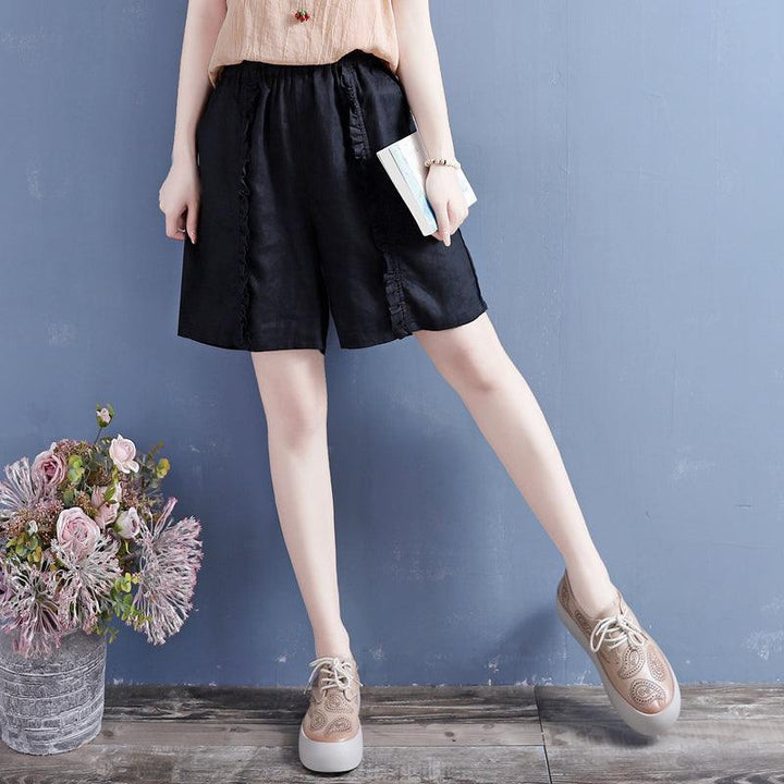 Women Summer Ruffle Cotton Linen Loose Shorts - ZYLIRA