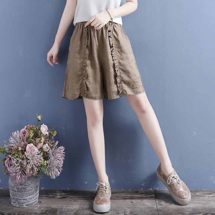 Women Summer Ruffle Cotton Linen Loose Shorts - ZYLIRA