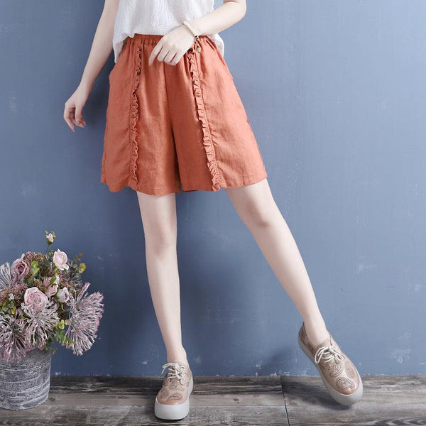 Women Summer Ruffle Cotton Linen Loose Shorts - ZYLIRA