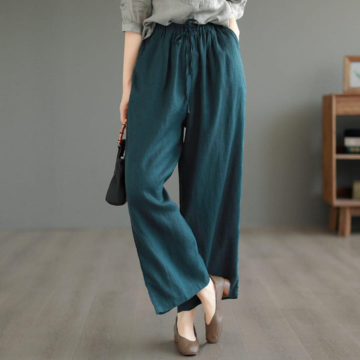 Women Summer Solid Loose Linen Casual Wide Leg Pants - ZYLIRA