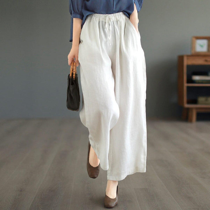 Women Summer Solid Loose Linen Casual Wide Leg Pants - ZYLIRA