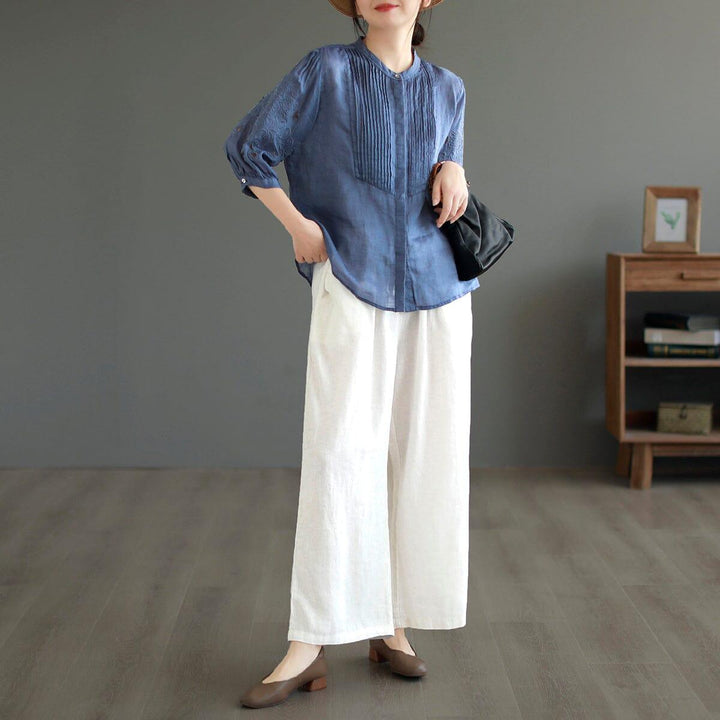 Women Summer Solid Loose Linen Casual Wide Leg Pants - ZYLIRA