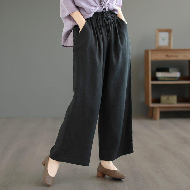 Women Summer Solid Loose Linen Casual Wide Leg Pants - ZYLIRA