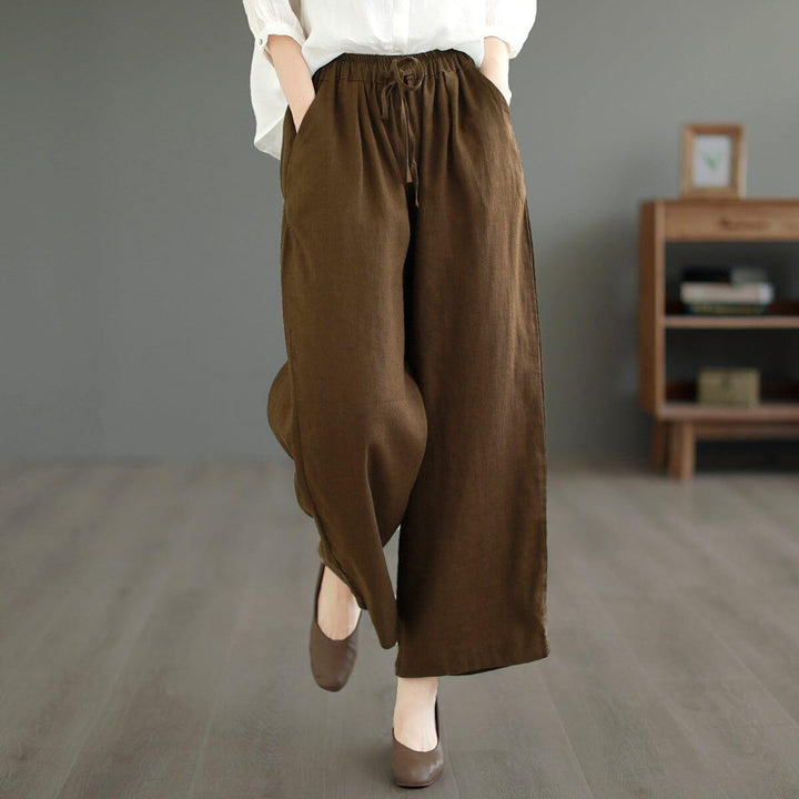 Women Summer Solid Loose Linen Casual Wide Leg Pants - ZYLIRA