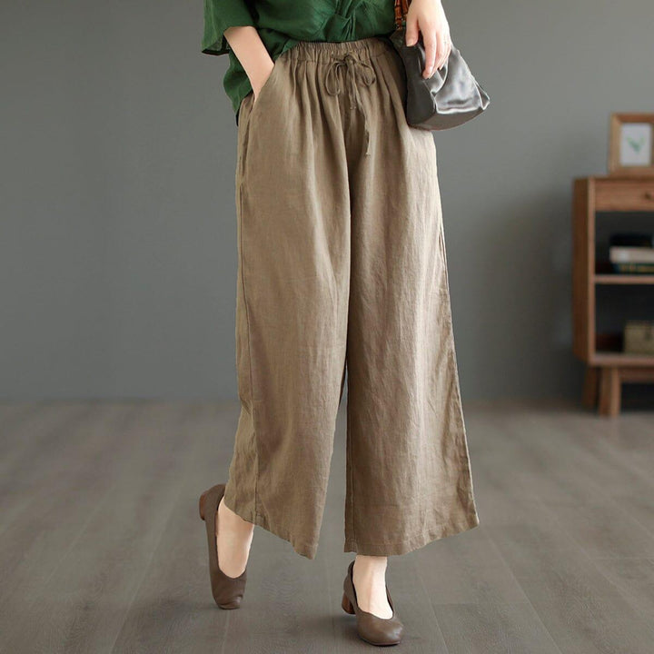 Women Summer Solid Loose Linen Casual Wide Leg Pants - ZYLIRA