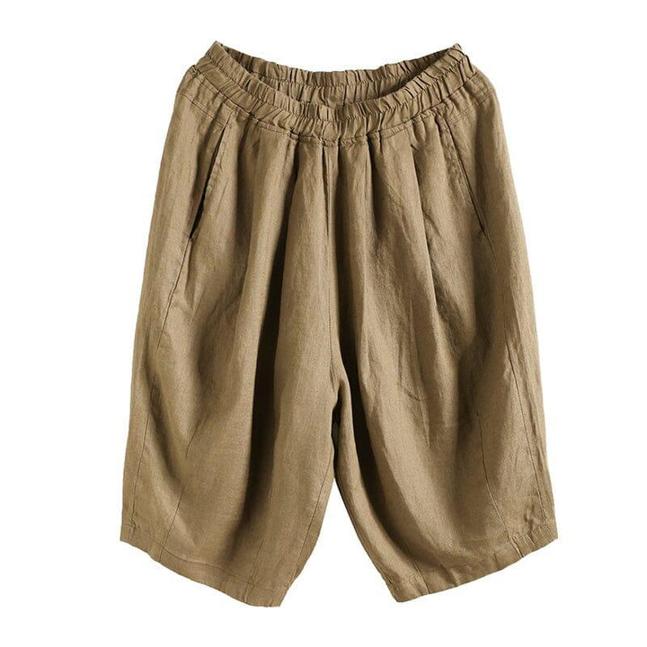 Women Summer Solid Retro Linen Casual Shorts - ZYLIRA