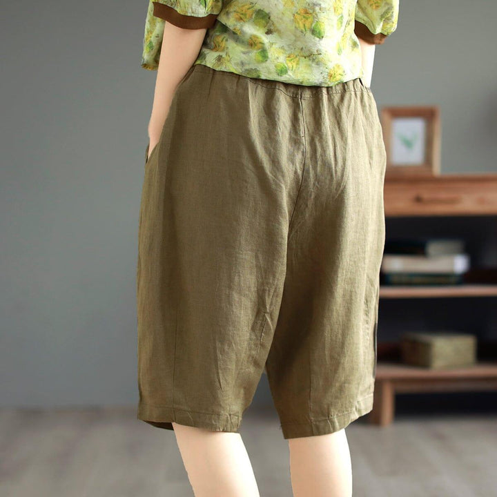 Women Summer Solid Retro Linen Casual Shorts - ZYLIRA