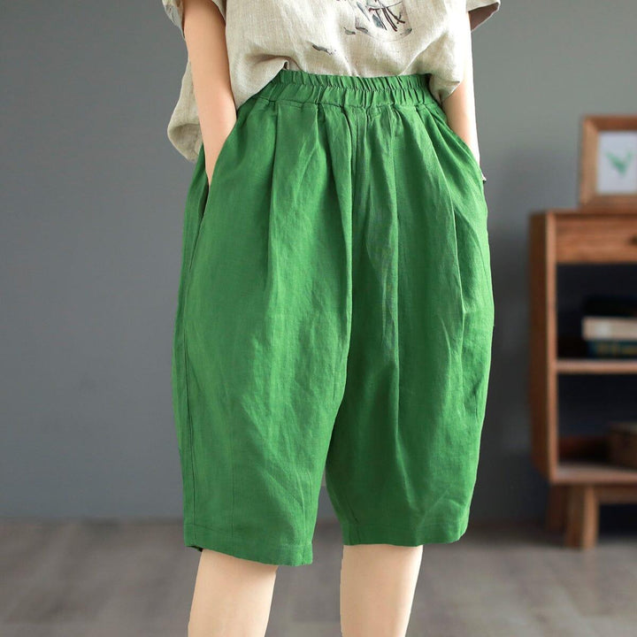 Women Summer Solid Retro Linen Casual Shorts - ZYLIRA