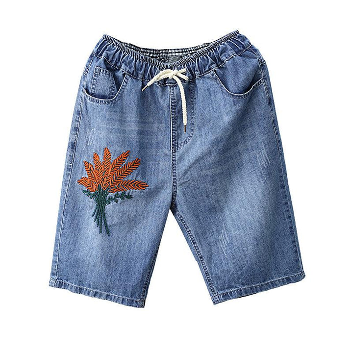 Women Summer Vintage Embroidery Cotton Denim Shorts - ZYLIRA