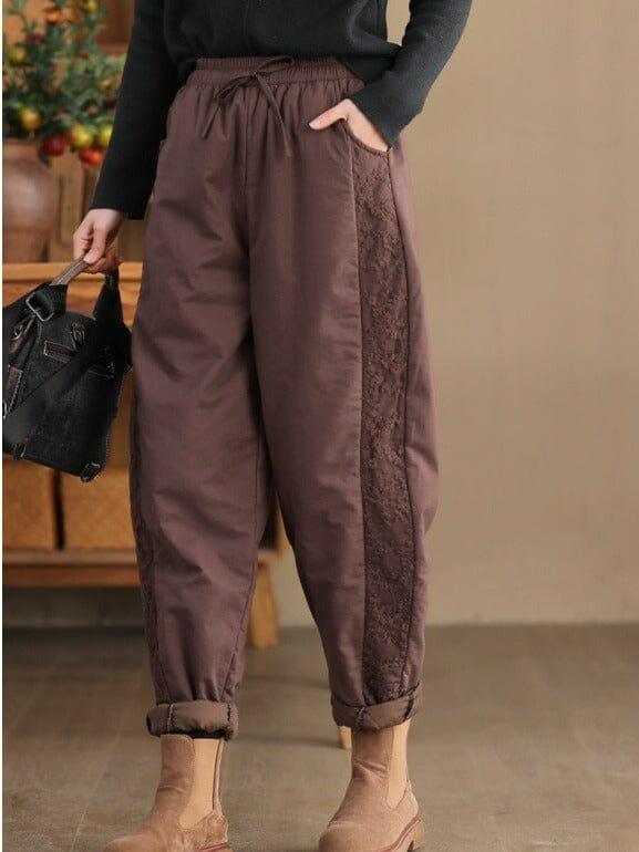 Women Winter Cotton Lace Patchwork Quilted Pants - ZYLIRA