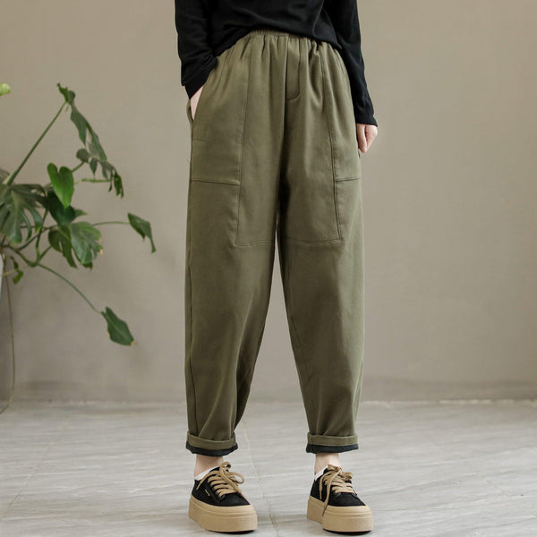 Women Winter Cotton Solid Furred Loose Pants - ZYLIRA