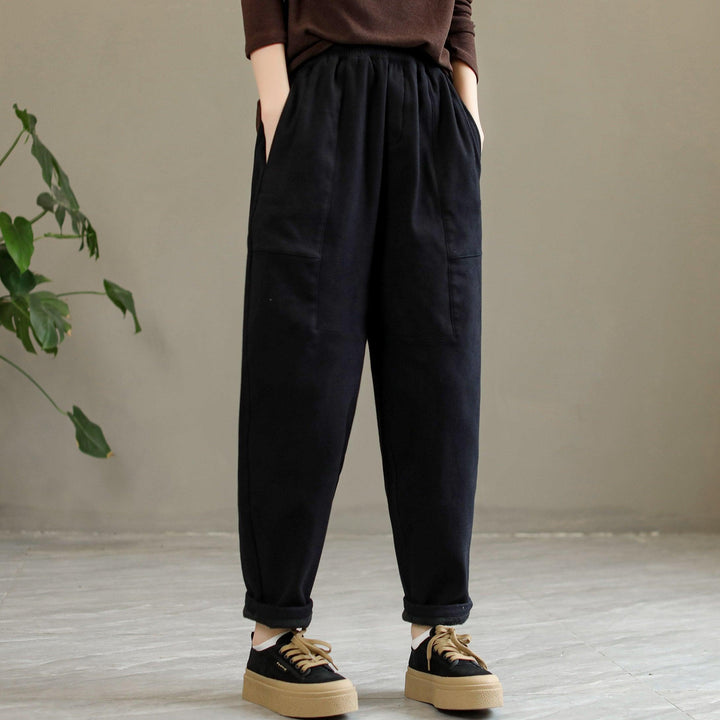 Women Winter Cotton Solid Furred Loose Pants - ZYLIRA