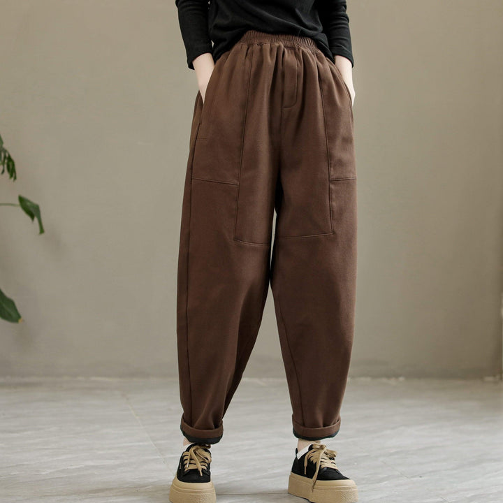 Women Winter Cotton Solid Furred Loose Pants - ZYLIRA