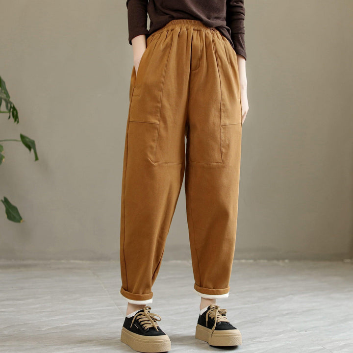 Women Winter Cotton Solid Furred Loose Pants - ZYLIRA