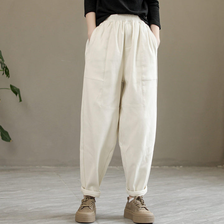 Women Winter Cotton Solid Furred Loose Pants - ZYLIRA