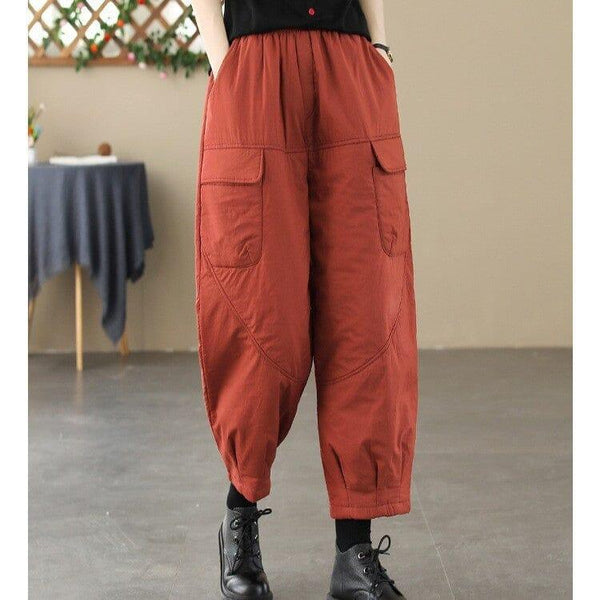 Women Winter Loose Quilted Solid Harem Pants - ZYLIRA