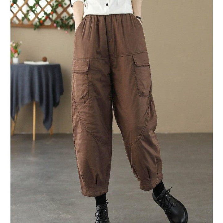 Women Winter Loose Quilted Solid Harem Pants - ZYLIRA