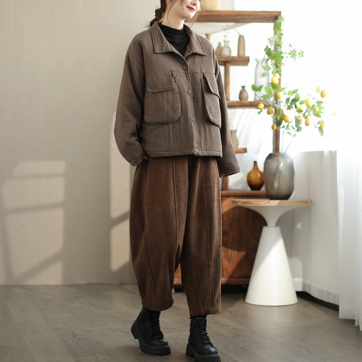 Women Winter Minimalist Corduroy Loose Furred Pants - ZYLIRA