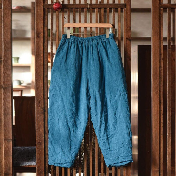 Women Winter Retro Pleated Loose Linen Quilted Pants - ZYLIRA