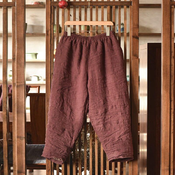 Women Winter Retro Pleated Loose Linen Quilted Pants - ZYLIRA