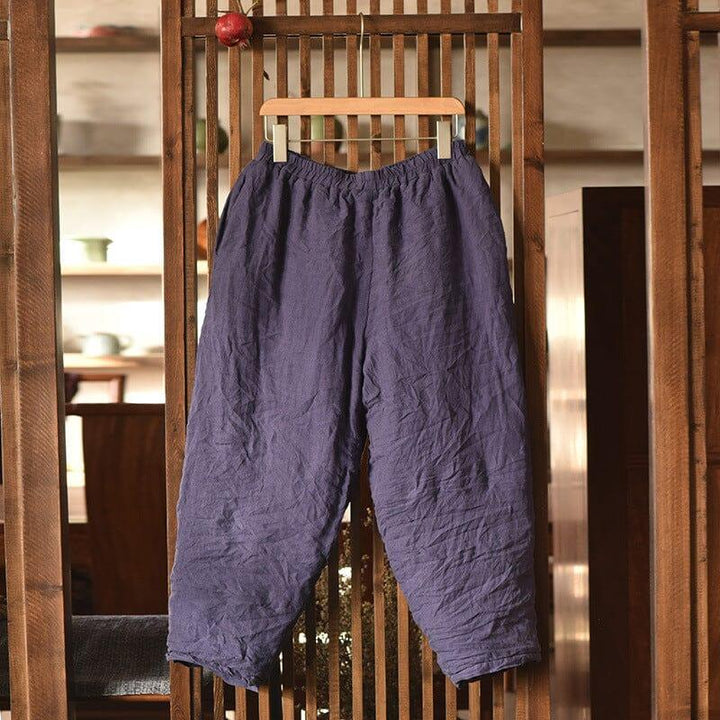 Women Winter Retro Pleated Loose Linen Quilted Pants - ZYLIRA