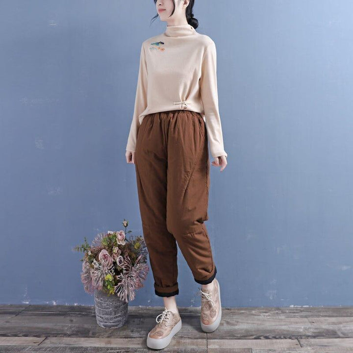 Women Winter Retro Quilted Cotton Linen Pants - ZYLIRA