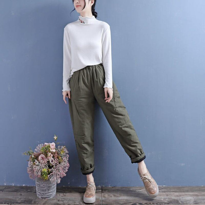 Women Winter Retro Quilted Cotton Linen Pants - ZYLIRA