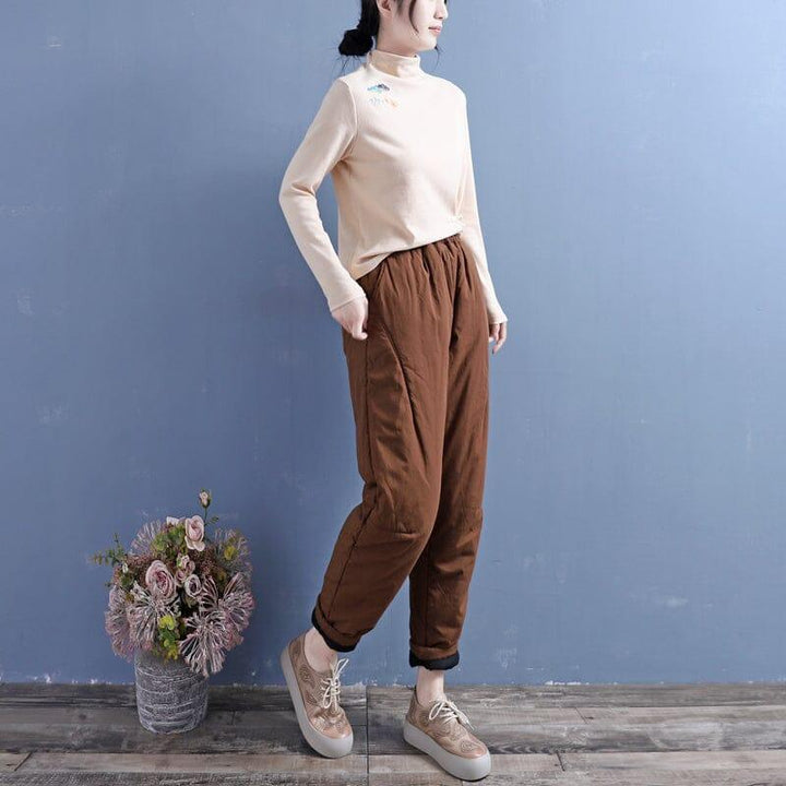 Women Winter Retro Quilted Cotton Linen Pants - ZYLIRA