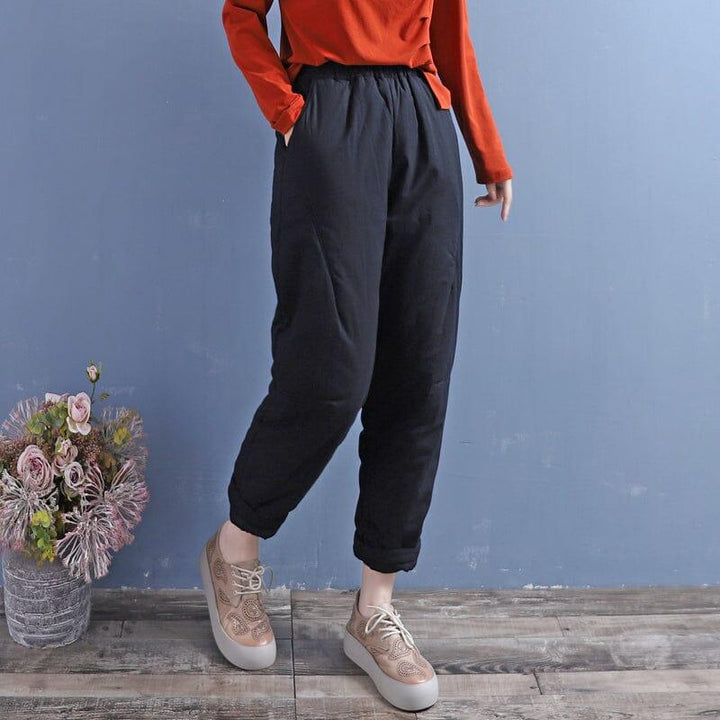 Women Winter Retro Quilted Cotton Linen Pants - ZYLIRA