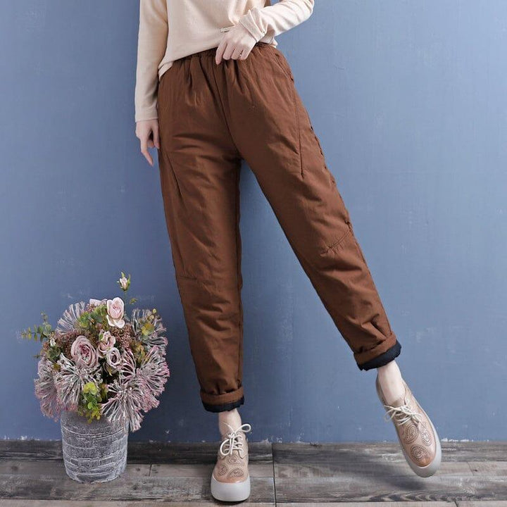 Women Winter Retro Quilted Cotton Linen Pants - ZYLIRA