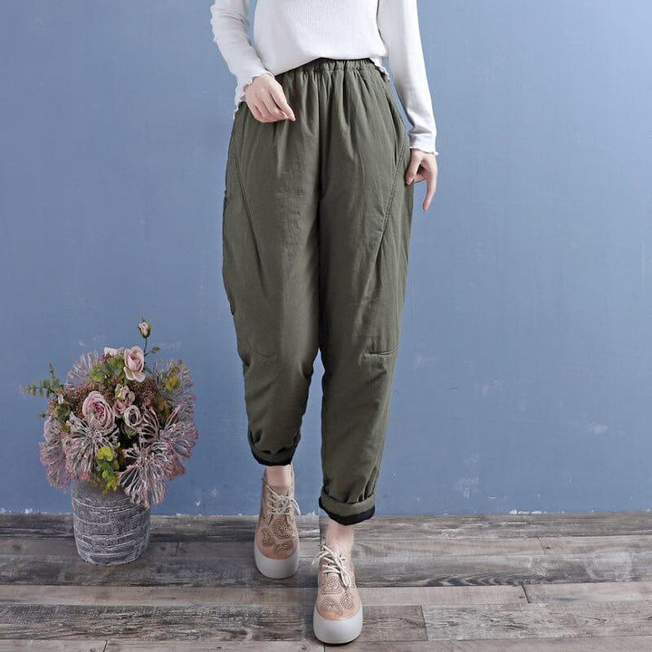 Women Winter Retro Quilted Cotton Linen Pants - ZYLIRA