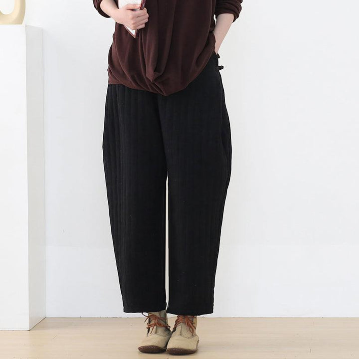 Women Winter Solid Stripe Cotton Padded Loose Pants - ZYLIRA