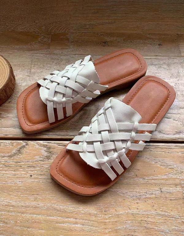 Vintage Leather Summer Woven Slides - ZYLIRA